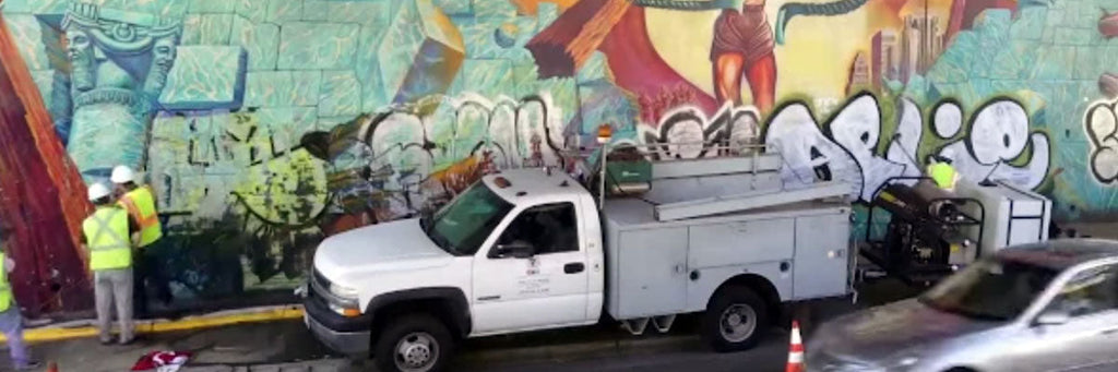 World's Best Graffiti Coating & MuralShield: Demo on Artist Judy Baca’s 1984 Olympic Mural “Hitting The Wall”