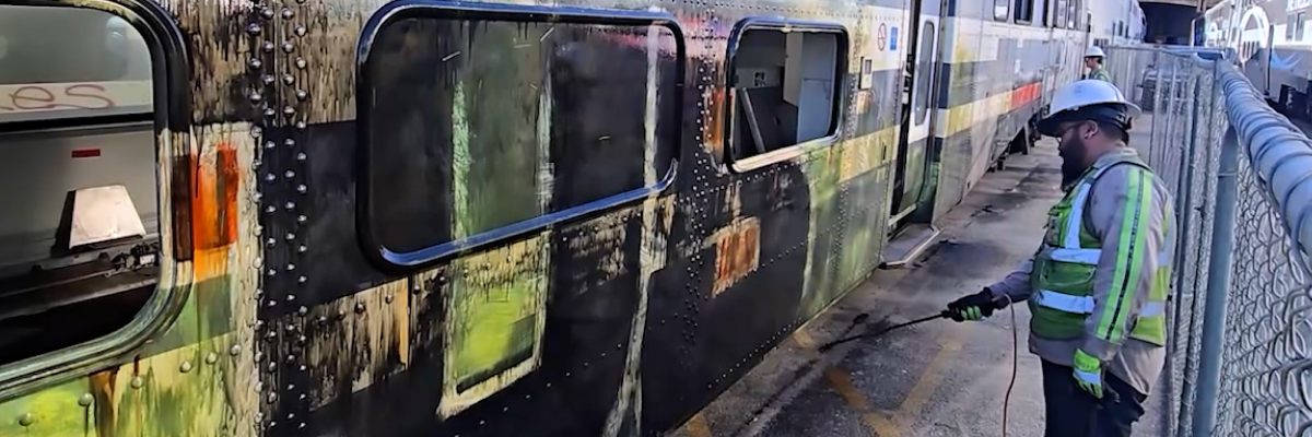 Removing Massive Graffiti from Metrolink Trains: Bare Brick & Sensitive Surface Graffiti Remover