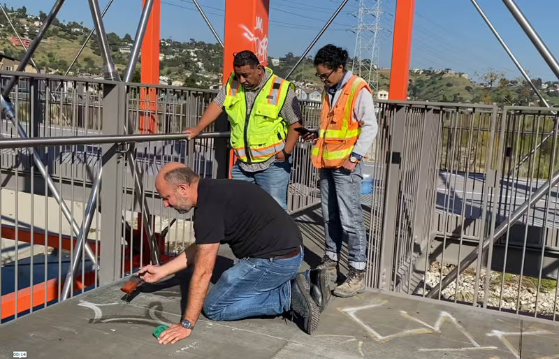 Adam demonstrates how to remove graffiti from passivated stainless steel grating.