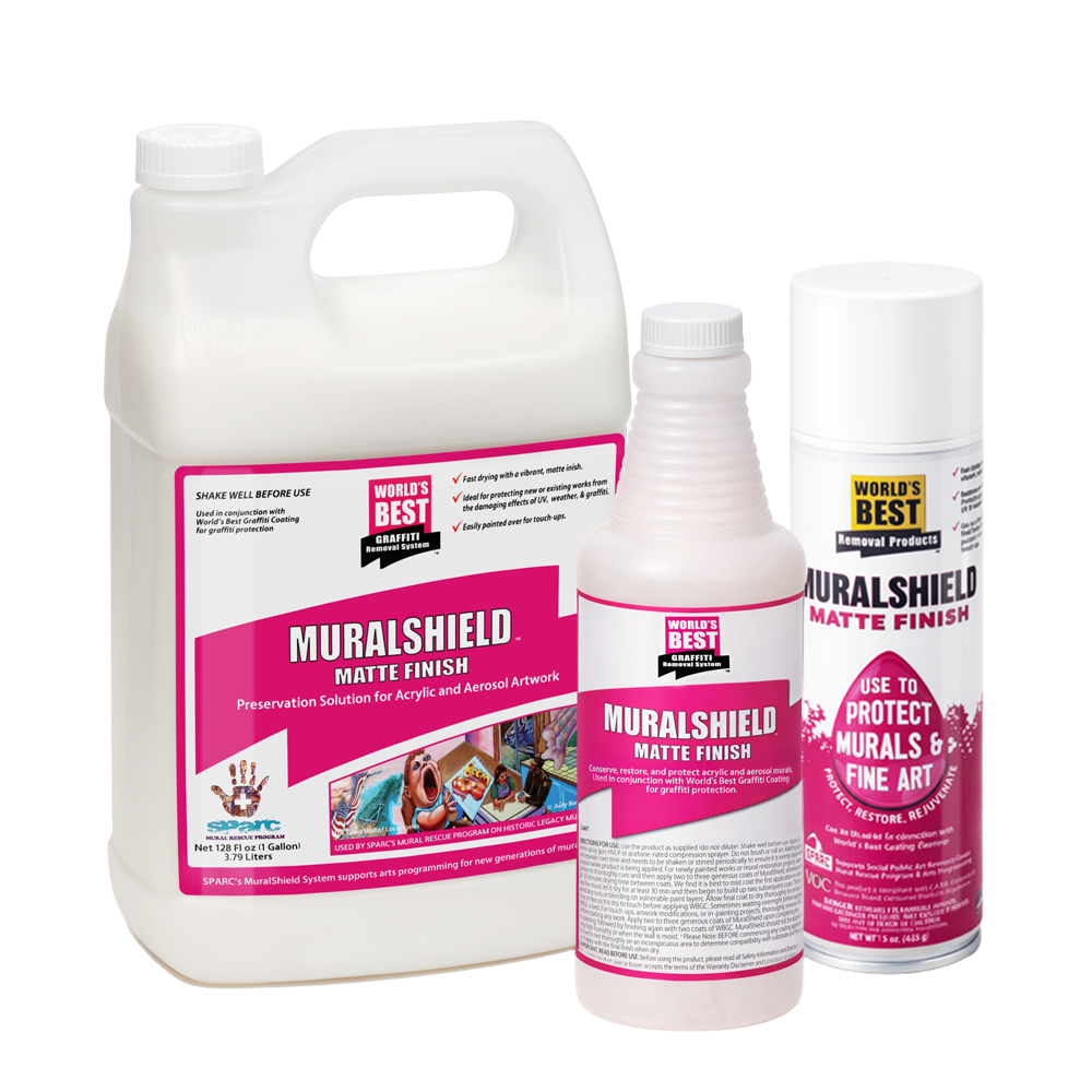 Three bottles of Muralshield Matte Finish on a white background
