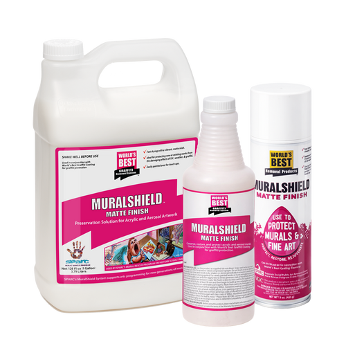 Three bottles of Muralshield Matte Finish on a white background