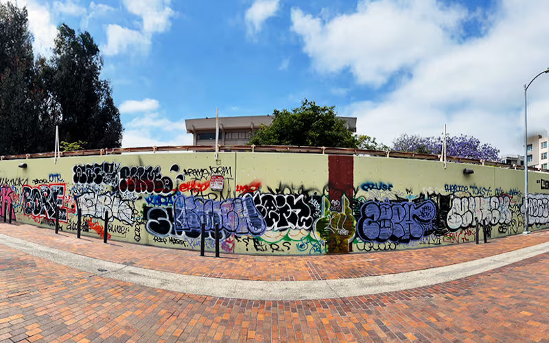 Heavily tagged wall in little tokyo, los angeles